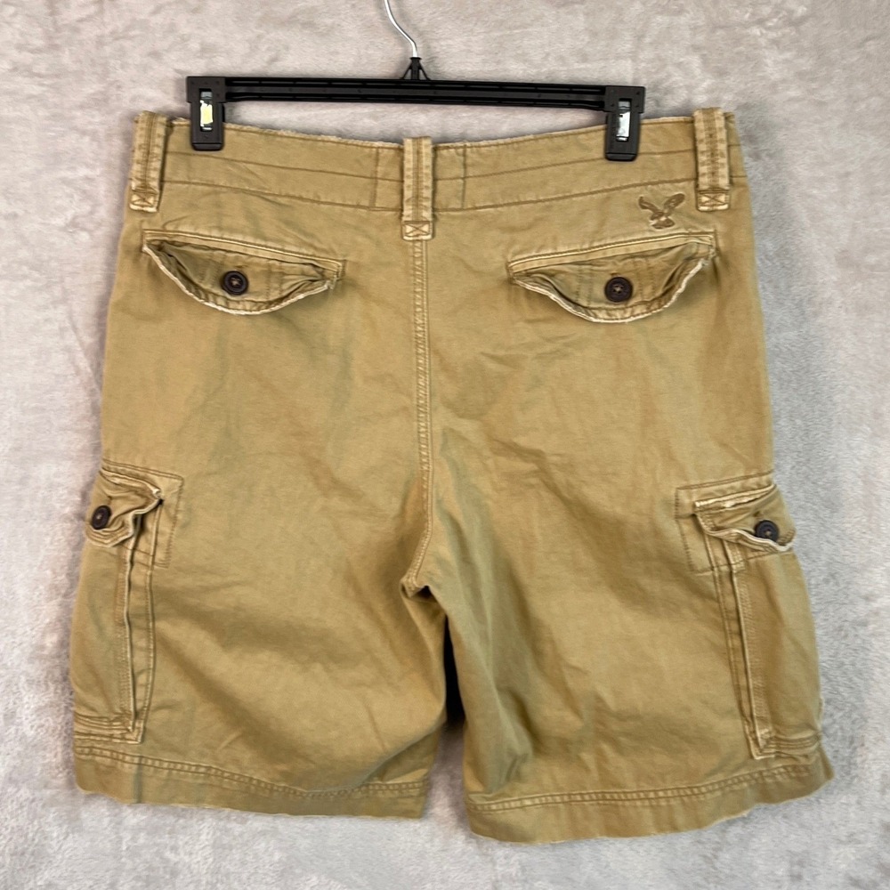 Y2K American Eagle Men's Cargo Shorts 36 / 37 Tan Khaki Classic Length Cotton - Picture 3 of 11
